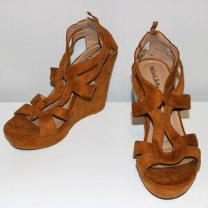 Mila Lady Lisa Brown Suede Strappy Open Toe Platform Wedge Sandal Size 11